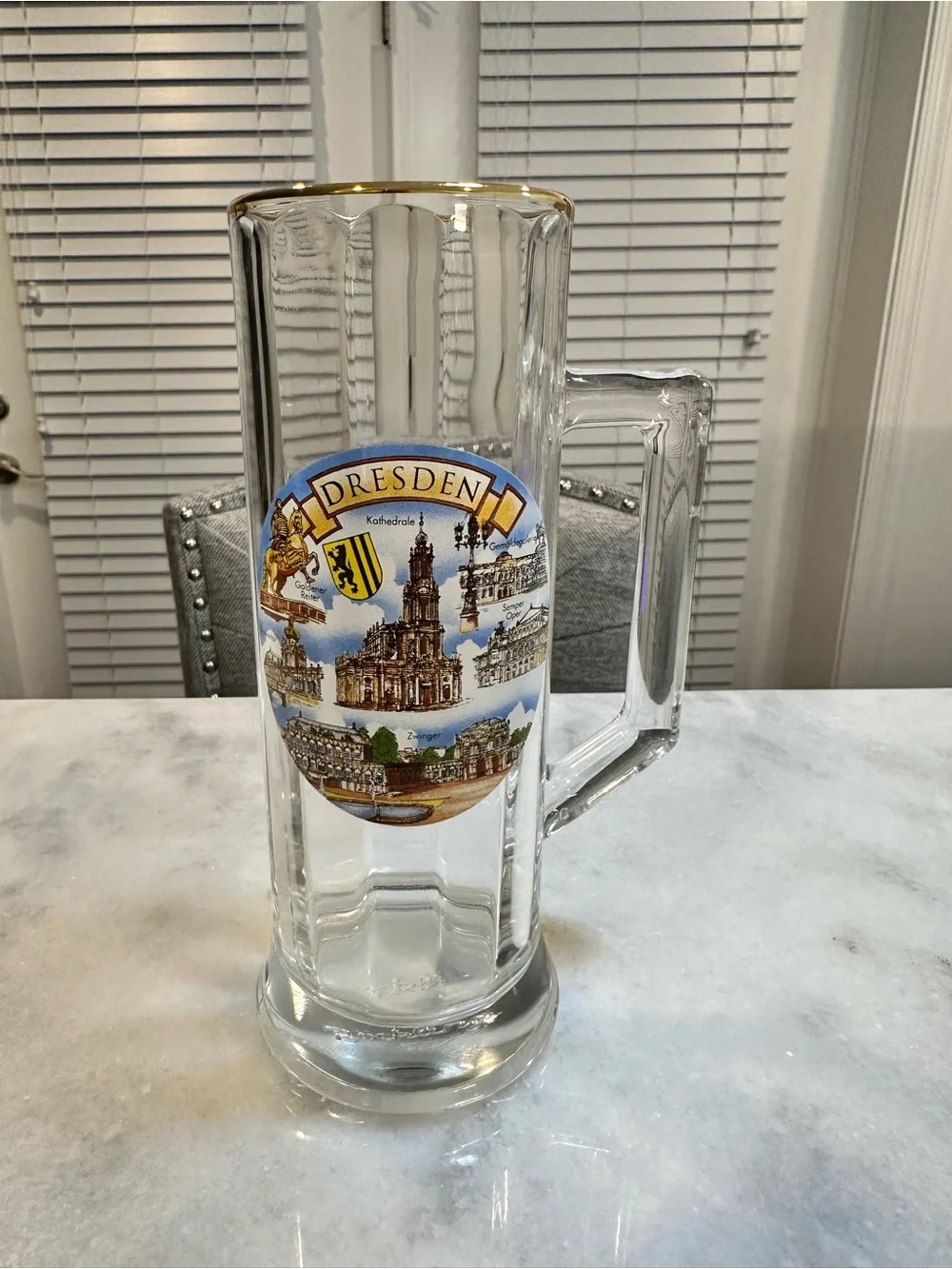 Vintage Dresden Landmarks Beer Mug Stein with Metallic Gold Rim, 16oz